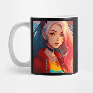 Kawaii Anime Egirl Rainbow colored hair Mug